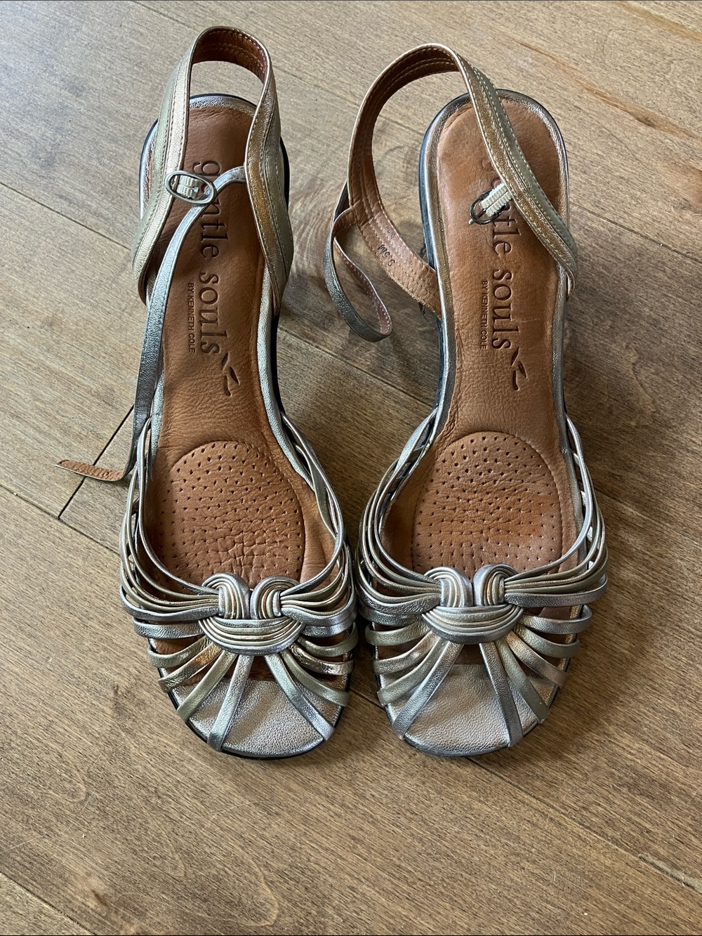 gentle souls by Kenneth Cole Metallic Knot-Front Slingback Sandals - Gold